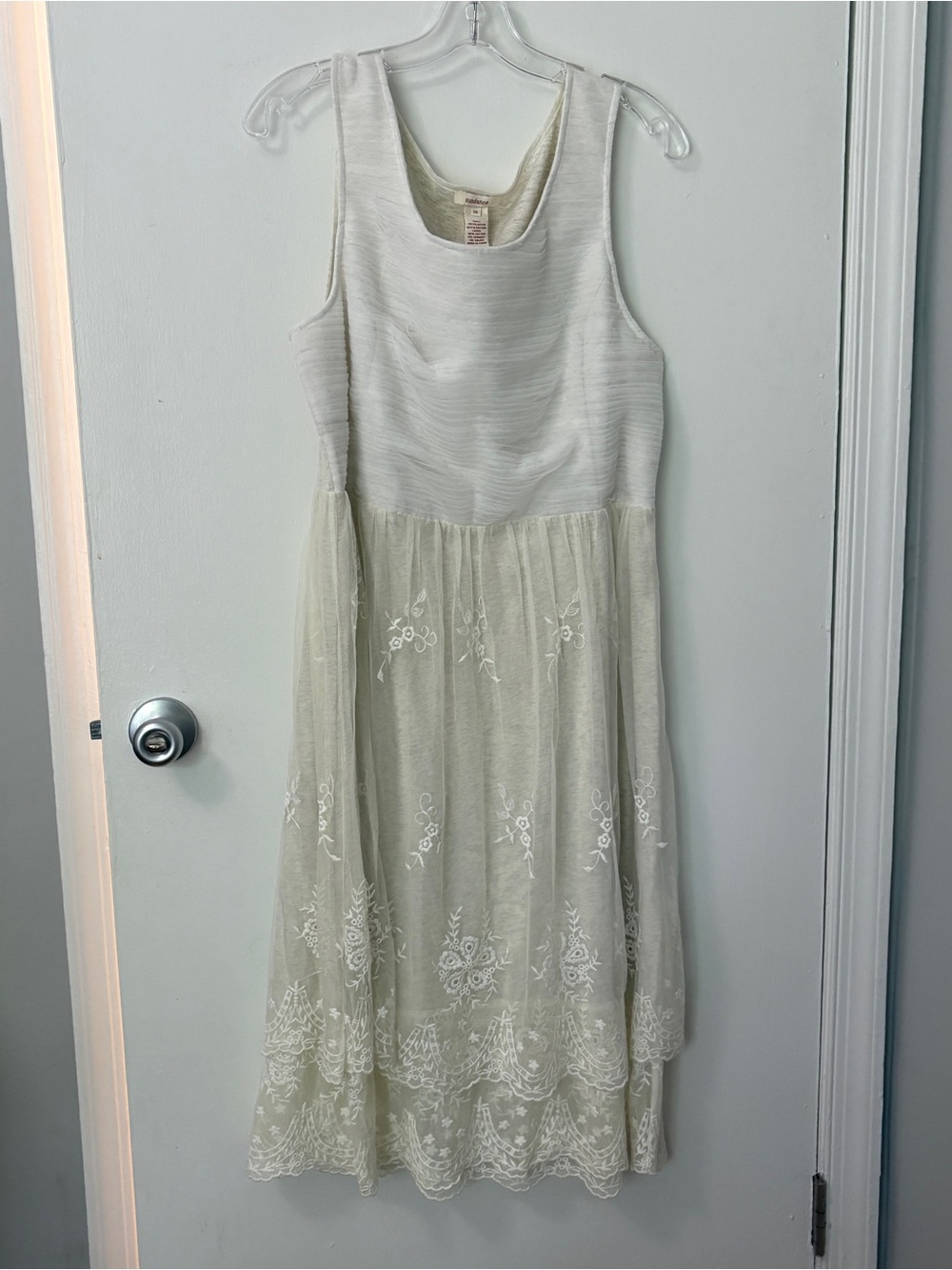 Sundance Women’s Dress 14 Lace Cotton Lined Sleeveless Floral Tiered Knee Length